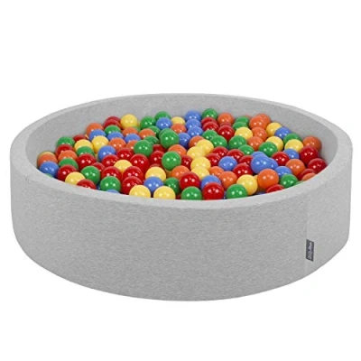 Immagine di KiddyMoon Piscina di Palline 120X30cm/200 Colorate Grande Tondo per Bambini, Fabbricato in EU, Grigioch:Giallo/Verde/Blu/Rosso/Arancione