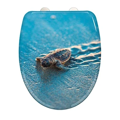 Immagine di WENKO Sedile WC Caretta, copriwater igienico con chiusura ammortizzata, in duroplast infrangibile e antibatterico, rapida, acciaio inossidabile, 38x45cm, motivo animali