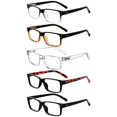 Immagine di Eyekepper 5 Paia Occhiali da Lettura per Uomini Donne Montatura Plastica Cerniere a Molla (Uno ogni colore, +2.75)