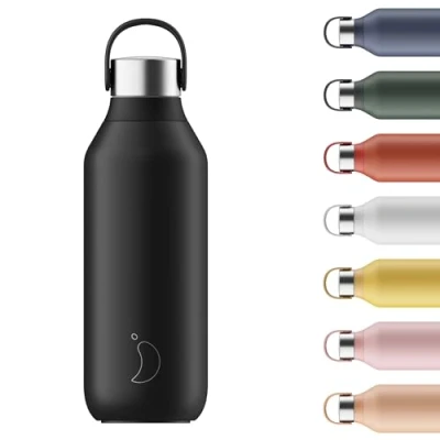 Immagine di Chilly&#039;s Bottle Series 2 Bottiglie Termiche in Acciaio Inossidabile con Colletto Liscio e Laccetto Abyss Black, 500ml