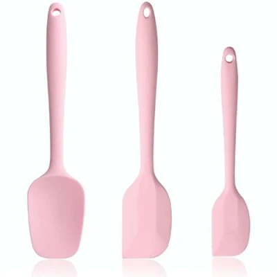Immagine di Spatole Cucchiaio, Antiaderenti, Spatola Silicone, 3PCS Cucina Resistente al Calore Pasticceria Leccapentole Cucin Utensili Silicone (Rosa)