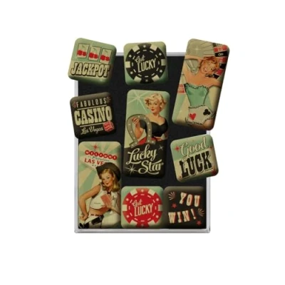 Immagine di Nostalgic Art Set di Magneti Vintage Pin Up Get Lucky Idea Regalo per Uomini, Decorazione del Frigorifero, Design nostalgico, 9 Pezzi, unità