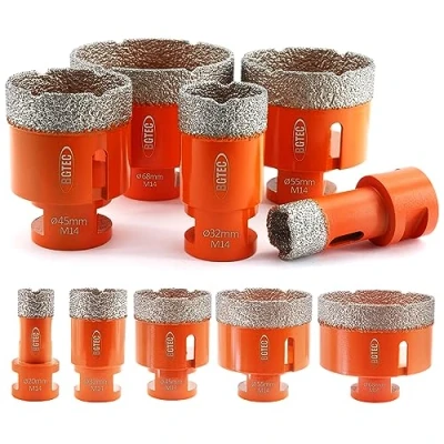 Immagine di BGTEC Set di 5 punte per trapano diamantate a secco, piastrelle in porcellana, ceramica, marmo e mattoni, filettatura M14, sega tazza da 20/32/45/55/68 mm