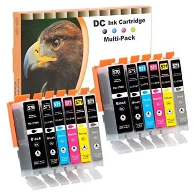 Immagine di D&amp;C 12x Cartucce compatibili con Canon PGI 570 CLI 571 per PIXMA TS6051 TS6052 TS8050 TS8051 TS8052 TS8053 TS9050 TS9055 MG5750 MG5751 MG5752 MG5753 MG6800 MG6850 MG6851 MG6852 MG6853