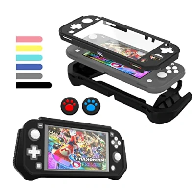 Immagine di FIWWAT Custodia Per Nintendo Switch Lite，Cover Lite Case Protettiva in Silicone Resistente Antigraffio con Schermo PC Integrato + 2 Cuscinetti il Pollice,Nero
