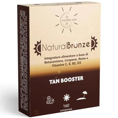 Immagine di Integratore Abbronzatura NaturalBronze 160 compresse Betacarotene, Licopene, Rame, Selenio, Vitamine B, C, D, e Attivatore forte Prepara accelera protegge mantiene pelle dorata