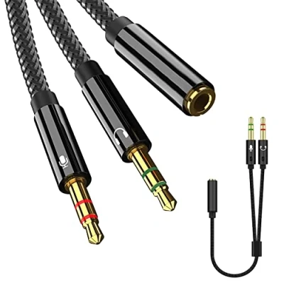Immagine di Jaimela Cavo Audio Microfono Cuffie 2 in 1, Sdoppiatore Microfono, Adattatore Jack 3,5mm Maschio a Femmina, Splitter da Separati per Notebook, Cuffie, PC, PS4, Xbox
