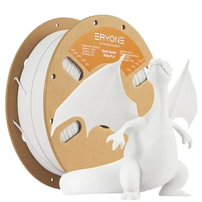 Immagine di ERYONE High Speed Matte Filament PLA 1.75mm +/ 0.03mm, 3D Printing Pro Fit Most FDM Printer, 1kg / Spool, White