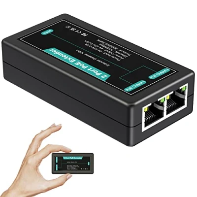 Immagine di VIMIN Extender PoE Gigabit a 2 Porte, Ripetitore per Interni 1 in Out Supporto IEEE802.3af/at con 1000 Mbps, Estendi Ulteriori 100 m (328 piedi) di Alimentazione e Trasmissione Dati, Plug &amp; Play