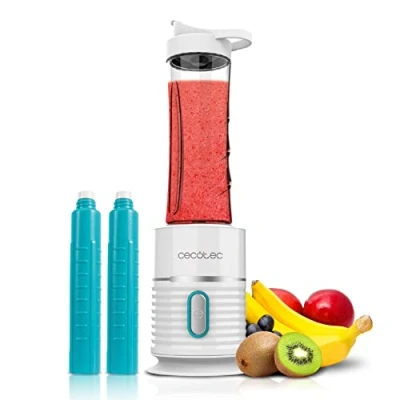 Immagine di Cecotec Frullatore Portatile per Smoothies Power Titanium 500 EasyGo. W, 4 lame con Rivestimento in Titanio Nero, 2 Bicchieri da 600 ml Coperchio Antigoccia, Tubi Refrigeranti