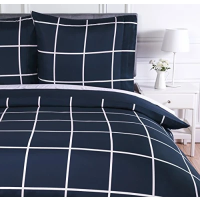 Immagine di Amazon Basics Microfiber Duvet Cover Set 135x200cm/80x80cmx1, Navy Simple Plaid