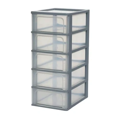 Immagine di Iris Ohyama Cassettiera in Plastica, Portaoggetti, 5 Cassetti Medi, Grigio, Apertura Facile, Formato A4, A5 e A6, Organizzatore, Per Ufficio, Scuola, Cartoleria, Senza BPA, Contenitore, OCH 2005