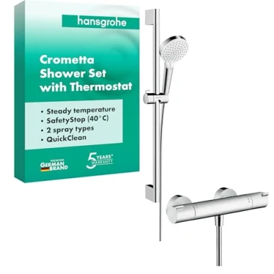 Immagine di hansgrohe Crometta Sistema doccia esterno Vario con termostatico Ecostat 1001 CL e asta 65 cm, bianco/cromo, 27812400