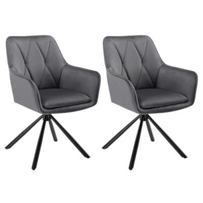 Immagine di Lestarain 2x Sedie Sala da Pranzo, Sedia Cucina con Braccioli, Poltroncina Sedile Girevole, per Salotto, Ufficio, Gambe in Metallo, Superficie Velluto, Gris Scuro, LCNI125001 2