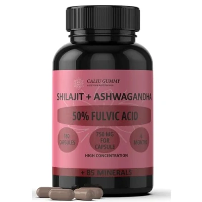 Immagine di Shilajit Puro 180 Capsule 50% Acido Fulvico 6 mesi 144000mg con Polvere Naturale di Ashwagandha +85 Minerali Integratore in Compresse per Uomini Resina Pura dell&#039;Himalaya