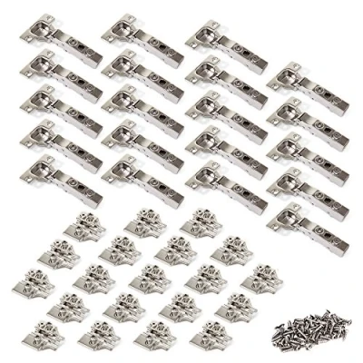 Immagine di Emuca 1011607 Kit cerniera con scodellino Ø35mm collo dritto 100 chiusura soft e basetta Euro regolazione eccentrica, Set di 20