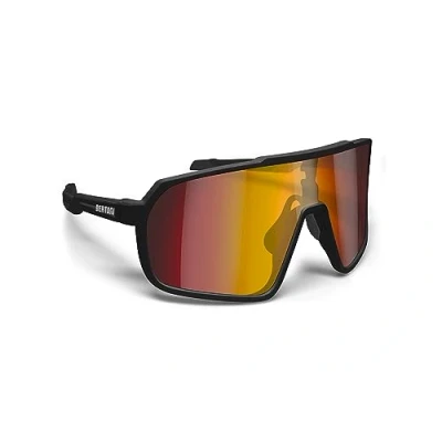 Immagine di Bertoni Occhiali Sportivi Ciclismo MTB Running per Uomo Donna in TR90 100% Protezione UV mod. GEMINI (Nero Opaco/Nero Lucido Lente Specchiata Oro Rosso)