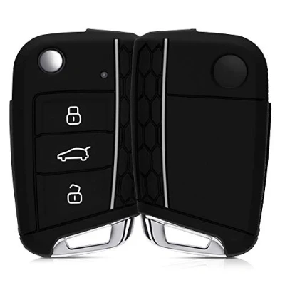 Immagine di kwmobile Custodia Coprichiave Compatibile con VW Golf 7 MK7 3 tasti Cover Copri Telecomando Chiave Auto Chiavi Macchina nero/grigio