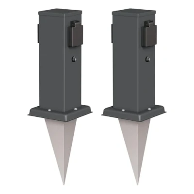 Immagine di ledscom.de 2 x Polly presa a colonna da giardino con sensore crepuscolare e picchetto terra per esterni, gang, antracite, angolare, 27cm