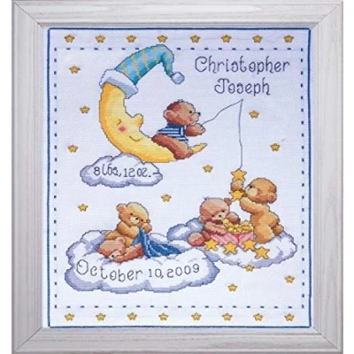 Immagine di Tobin Heavenly Bears Sampler, 8 x 10 Kit Punto Croce contato, Cotone, Bianco/Multicolore, 8&#039;&#039; 10&#039;&#039;