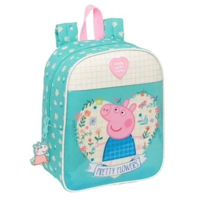 Immagine di PEPPA PIG PRETTY FLOWERS zaino per bambini, la scuola, adattabile al carrello, ideale l&#039;asilo, comodo e versatile, qualità resistenza, 22 x 10 27 cm, Menta/Giallo Pastello, M,