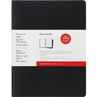 Immagine di Moleskine Subject Cahier Journal, Set di Due Quaderni a Righe, Copertina in Cartone, Layout Accademico, 16 Fogli Staccabili, Colore Nero, Formato XXL 21,6 x 27,9 cm, 160 Pagine