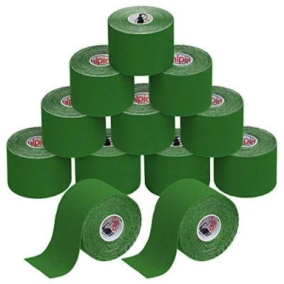 Immagine di ALPIDEX Nastro Kinesiologico Tanti Colori 1/3/ 6/12 Rotoli 5 m x 5,0 cm E Book Esempi Applicazione Tape Muscolare Cerotto, Colore:verde, Quantità:12 rotolo