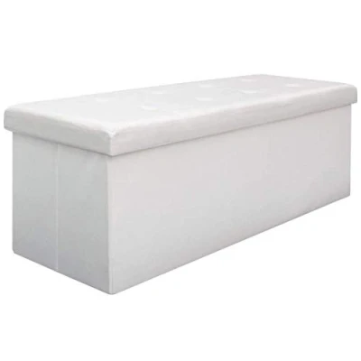 Immagine di DuneDesign Ottomana XXL Pieghevole 110x38x38cm incl 2 pareti divisorie 120L Panca Contenitore Cassapanca Imbottita Bianco