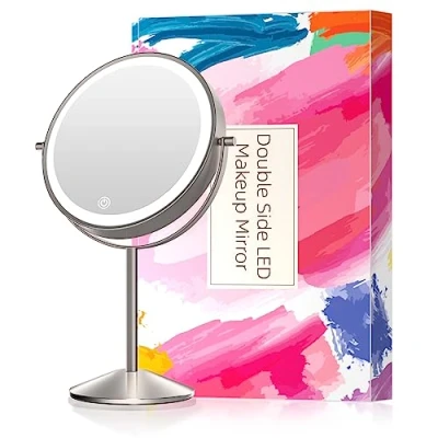 Immagine di specchio da trucco con luci a LED, 20.8 cm ricaricabile doppio lato, ingrandimento 10x, cosmetico dimmerabile controllo touch rotazione 360, cavo per o cordless