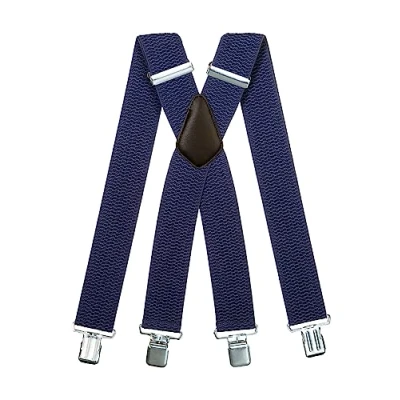 Immagine di Olata Bretelle da Uomo a Forma di X, Tessuto Spesso, Extra Larghe, 5 cm. Blu (Clip D&#039;Argento)