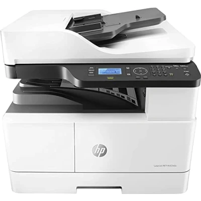 Immagine di HP LaserJet M443nda 8AF72A, Stampante Multifunzione A4, Stampa Fronte e Retro Automatica in b/n, 25 ppm, USB, Gigabit Ethernet, Smart, Scanner piano A3, Display Touch a colori da 20,3 cm, Bianca