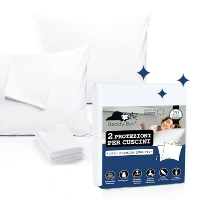 Immagine di Federe Cuscino Letto 40x70 cm (set di 2) Impermeabile con Cerniera a Zip Beddy Bye® Federa Traspirante e Ipoallergenica Certificata Oeko Tex Copertura prodotta in UE