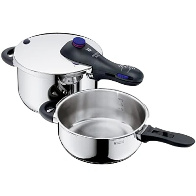 Immagine di WMF Perfect Plus Set di pentole a pressione induzione, 2 pezzi, 4,5 l + 3 l, grande segnale cottura, livelli manico con coperchio rimovibile