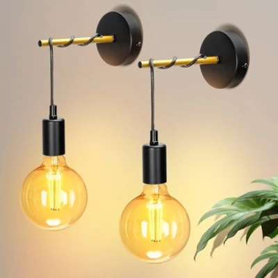 Immagine di Aigostar Applique da parete interno, camera letto, Lampada Vintage E27, Stile industriale retrò nero, 2 pezzi (Lampadina non inclusa)