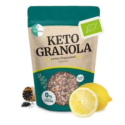 Immagine di Go Keto BIO Granola Lemon Poppyseed 290g Low Carb Muesli per una deliziosa colazione keto, con scaglie di cocco, noci, frutta, semi girasole e zucca, vegan, senza glutine