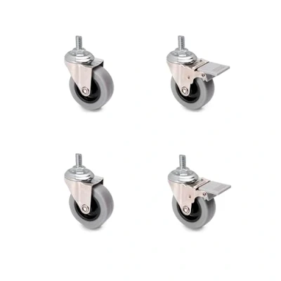 Immagine di Emuca Set di 4 rotelle pivotanti per mobile Ø50mm con filettatura M8x15 e cuscinetti a sfere, ruote girevoli in gomma colore grigio