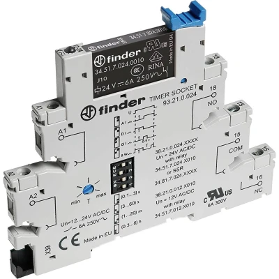 Immagine di Finder 38.21.0.012.0060 Relè temporizzato 12 V DC/AC 1 pz. Intervallo di tempo: 0.1 21600 s scambio