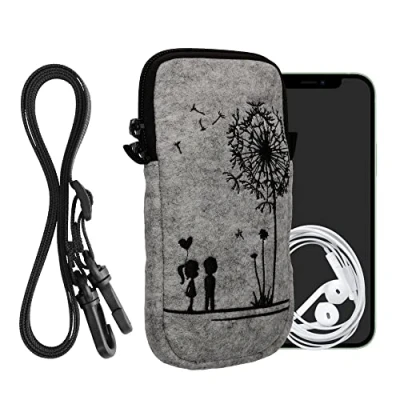 Immagine di kwmobile Custodia in Feltro con Zip per Smartphone Portacellulare a Tracolla Porta Cellulare da Collo Universale Cover Borsa Telefono Amore