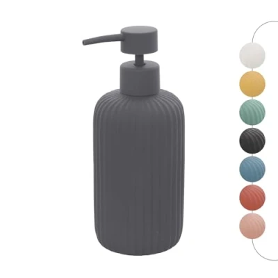 Immagine di Inbagno Dispenser Sapone Grigio cannettato in Ceramica Soft Touch, Ricaricabile con erogatore Pump e capienza 330 ml, Spring