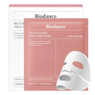 Immagine di Biodance Bio Collagen Real Deep Mask confezione da 4 maschere per il viso, maschera viso donna, affinamento dei pori, trattamento delle rughe