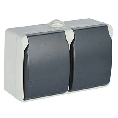 Immagine di Electraline 605908 2 Presa a prese con coperchio, adatta per esterni e ambienti umidi, protezione IP44, colore: Grigio/Antracite