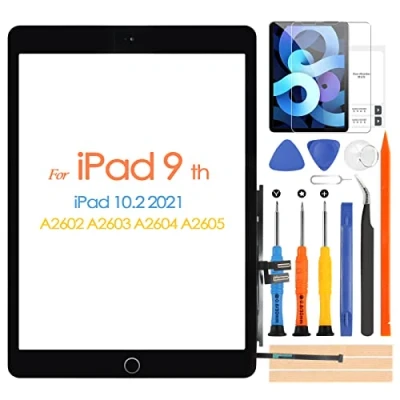 Immagine di Touchscreen per iPad 9 2021 9th Generazione, Digitizer Touch Screen 10.2 A2602 A2603 A2604 A2605, Schermo tattile Frontale, con Home Buttone, include Strumenti di Riparazione (Black)