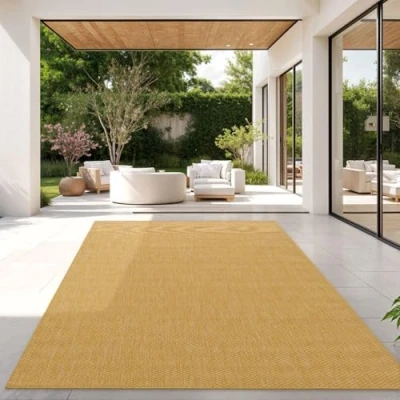 Immagine di TT Home Tappeto per Esterni Cucina Balcone Terrazza Design Moderno Monocolore, Colore: Giallo, Dimensione:200 cm Quadrato