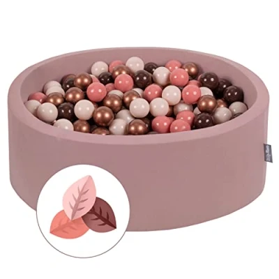 Immagine di KiddyMoon Piscina di Palline Colorate 90X30cm/300 ∅ 7CM per Bambini Tondo Fabbricato in EU, Autunno: Marrone/Rame/Beige Pastello/Salmone