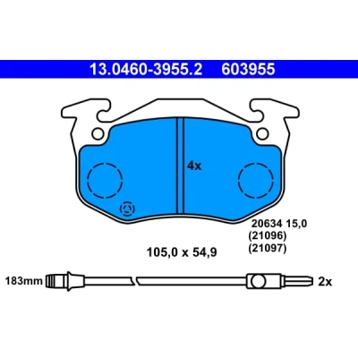 Immagine di ATE 13.0460 3955.2 Kit pastiglie freno Con contatto segnalazione usura RENAULT: Super 5 Hatchback, CLIO 1, TWINGO 1