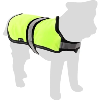 Immagine di Flamingo Eisbar Fluo Cappotto invernale per cani, giallo, 30 cm, lavabile, resistente agli spruzzi, trapuntato e rifinito con pile all&#039;interno, A: cm B: 29 34 C: 41 48