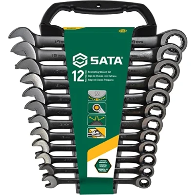Immagine di SATA ST08032 Set di chiavi a cricchetto combinate metriche, 12 pezzi, colore: Nero