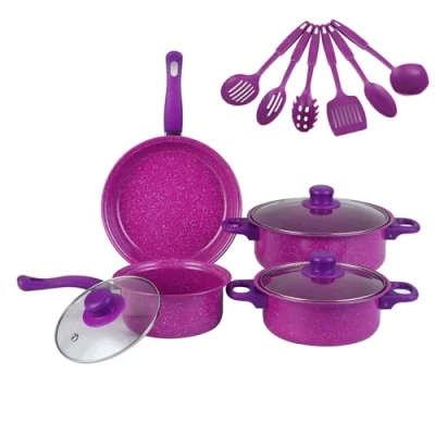 Immagine di Viola,WXFKLDJ Set Di Pentole, Pentole E Padelle Da 13 Pezzi Con Utensili, Superficie Cottura Antiaderente Resistente Ai Graffi, Senza PFOA, Compatibile Tutti I Fornelli