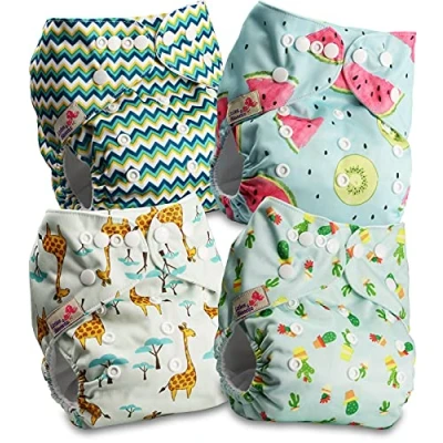 Immagine di Littles and Bloomz FLP2 0401 Pannolino lavabile per bambini, riutilizzabile, con bottoni a pressione standard, confezione da 4 pannolini