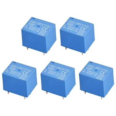Immagine di Heschen Relè scheda PC, JQC 3F(T73), bobina 3VCC, SPDT, 7A 240VCA, terminali a 5 pin, confezione da
